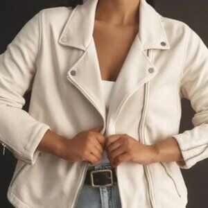 Anthropologie Cream Knit Moto Jacket